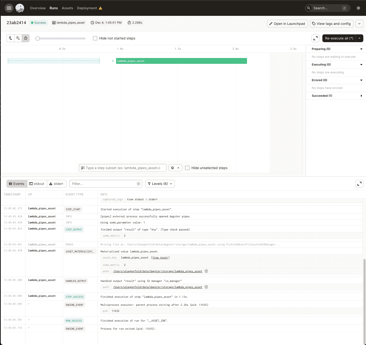 Event log for AWS Lambda run